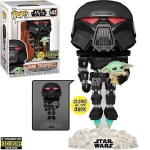 Funko Star Wars: The Mandalorian Dark Trooper with Grogu Glow-in-the-Dar…